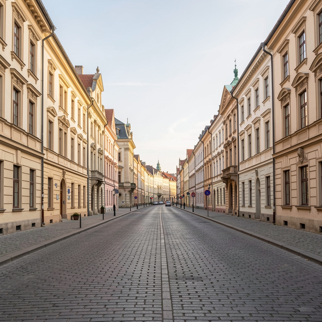 Stradă centrală din Brașov cu arhitectură istorică, fără persoane în prim-plan